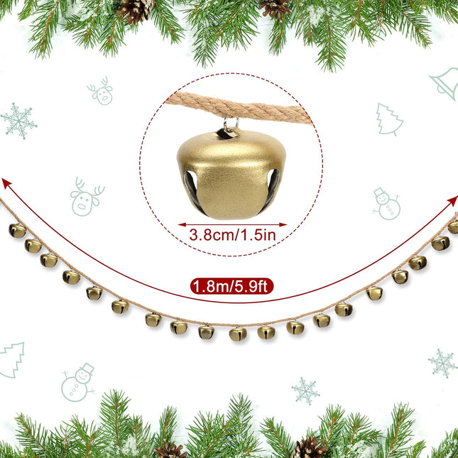 2 Pcs Christmas Jingle Bell Garland Wrought Bell Chime Gold Bell Garland Hanging Bell Antique Bells for Door Wall Bell with Hanging Rope for Christmas Decor