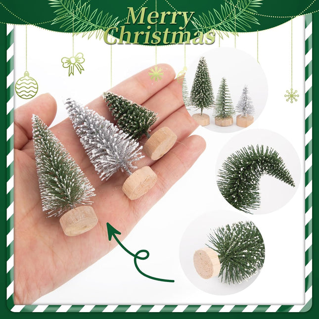Shindel 45PCS Christmas Decorations Mini Christmas Trees, Multicolor Bottle Brush Trees with Wooden Base for Christmas Village Sets Diorama Tree Models Table Decoration