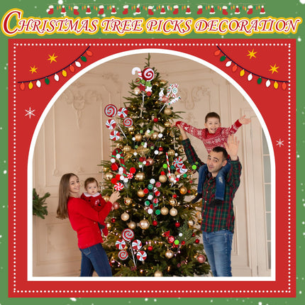 Lyrow 10 Pcs Christmas Tree Picks Christmas Candy and Lollipop Pick Christmas Tree Picks Decoration Lollipop for Xmas Tree Topper Decor Vase Filler Craft Wreath Holiday Party Ornament (Cute)