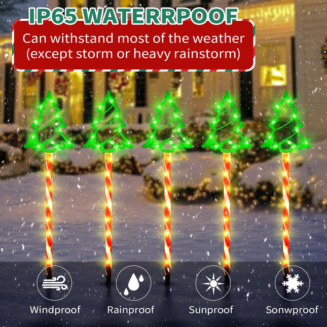 Solar Christmas Lights 5 Pack Solar Outdoor Christmas Tree with 8 Lighting Modes Christmas Pathway Lights Walkway Christmas Lights IP65 Waterproof Christmas Outdoor Decorations for Yard Garden Sideway