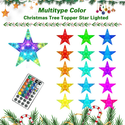 Christmas Star Tree Topper Lights 9.5inch 10LED Multicolour with Versatile Remote Controller 3AA Battery Powered Star Treetop Light for Xmas Tree Decoration （Indoor and Outdoor ）