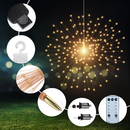 5 Pcs 1000 LED Plug-in Starburst Sphere Lights, Firework Lights 8 Modes Dimmable Remote Control Waterproof Hanging Fairy Light, Copper Wire Lights for Patio Party Tent Christmas (Warm White)