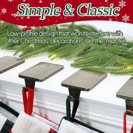 HMASYO Christmas Stocking Holders for Mantle Set of 4, Heavy Duty Metal Stocking Hangers Base, Multi-Use Stocking Hooks for Fireplace Mantel Tables Christmas Home Xmas Party Decoration