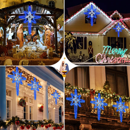 VIHOSE 3 Pack 21" Bethlehem Star Outdoor Lights with Cross, Waterproof LED Christmas Star Lights for Window Wall Roof, Star of Bethlehem Outdoor Lights for Xmas Holiday Party Decor(Blue White)