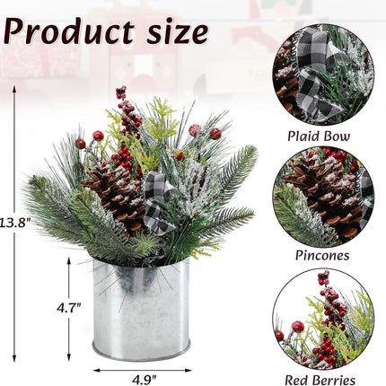 MUMTOP Christmas Table Centerpiece Decorations, Mini Christmas Tree Artificial Potted with Pincones for Home Kitchen Mantel Holiday Decor