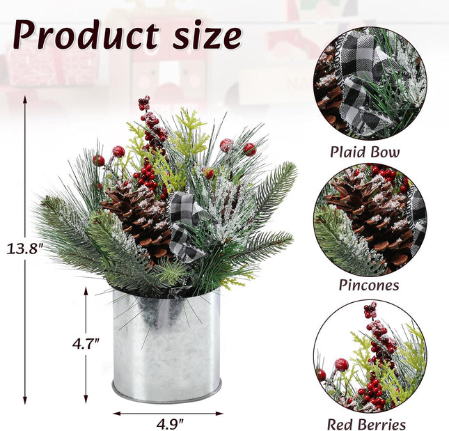 MUMTOP Christmas Table Centerpiece Decorations, Mini Christmas Tree Artificial Potted with Pincones for Home Kitchen Mantel Holiday Decor