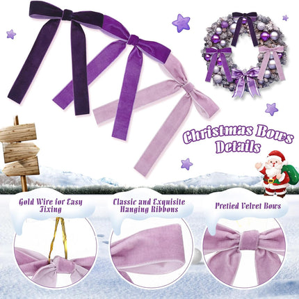 36 Pieces Christmas Velvet Bow Xmas Ribbon Wreath Bow Bulk Rustic Crafts Bows Pretied Set for Garland Home Decor Wedding Outdoor Indoor Decoration(Bright Purple, Light Purple, Dark Purple)