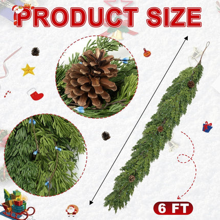 6 FT Cedar Garland - Artificial Christmas Garland with Pine Cones Berry for Christmas Decorations Holiday Seasonal Outdoor Indoor Home Decor