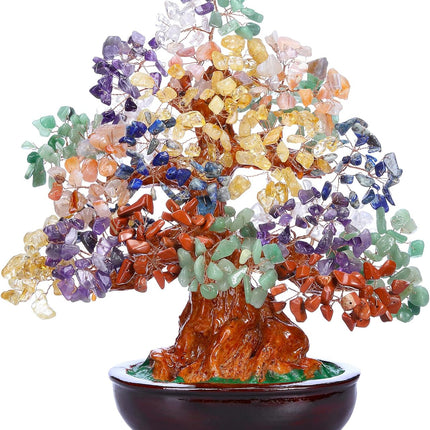 GEHECRST Natural 7 Chakra Gemstones Money Tree Reiki Healing Crystal Stones Bonsai Tree Home Office Feng Shui Decoration for Wealth, Good Luck, Crystal s for Mom Women Christmas