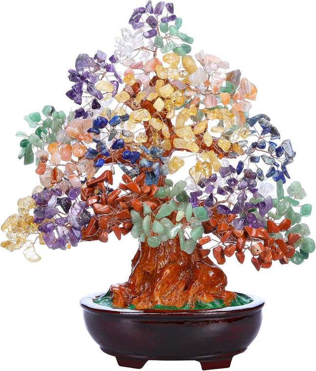 GEHECRST Natural 7 Chakra Gemstones Money Tree Reiki Healing Crystal Stones Bonsai Tree Home Office Feng Shui Decoration for Wealth, Good Luck, Crystal s for Mom Women Christmas