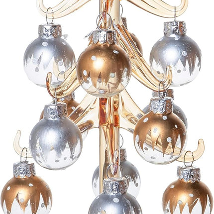 Red Co. 8" Small Glass Tabletop Christmas Tree with Removable Ball Ornaments, Silver & Gold Champagne, Holiday Season Décor