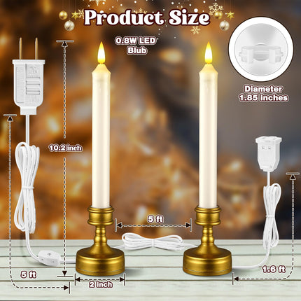 Enhon 3 Pack 2 in 1 Electric Window Candles with Connectable Plug and Suction Cups, 110V Plug in Electric Flameless Candle with On/Off Switch, Christmas Candle for Holiday Window Decor