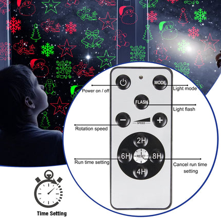 Christmas Laser Lights Outdoor - Christmas Projector Lights with Red and Green Star Show HD Christmas Spotlights with 8 Patterns Christmas Decorative for Indoor Yard Garden Patio Wall - Remote