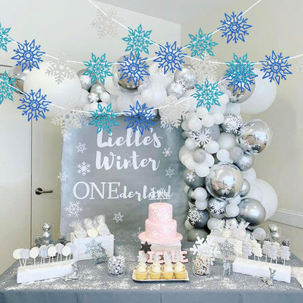 2 Pieces Snowflake Garland Banner Christmas Hanging Decorations, Winter Wonderland Decorations Frozen Birthday Party Supplies, Paper Snowflake Streamer for Holiday Year Party Home Decor