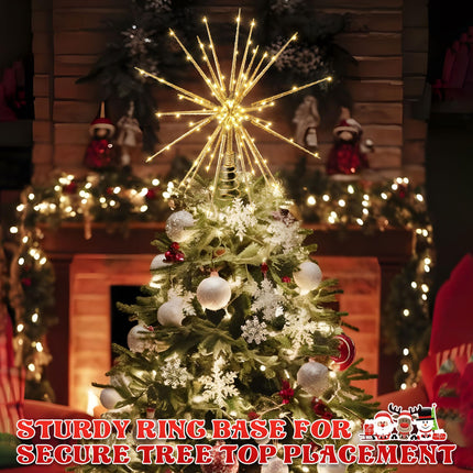 Meonum 16in Christmas Tree Topper with LED Light, 25 of 100 Lights Twinkle, Christmas Tree Star Topper for Christmas Tree Decor, Universal Size for Any Tree, Lightweight & Easy to Install(Golden)