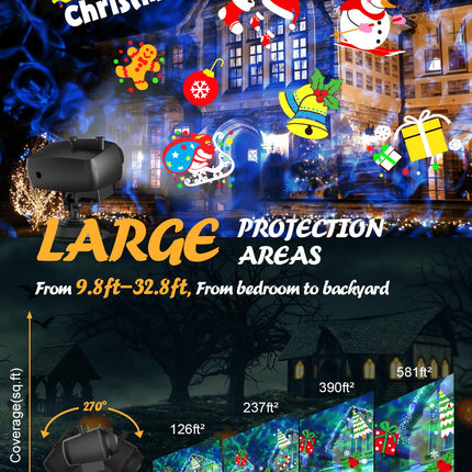 8-Pattern Christmas Projector Lights Outdoor, Anysun Brighter 160 HD Patterns Christmas Decorations, 2-in-1 Ocean Wave Snowflake Holiday Projector Waterproof with Timer for Garden Party Landscape Show