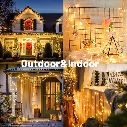 200LED 60FT Warm White LED Christmas Tree String Lights Outdoor Waterproof Twinkle Lights for Bedroom with 8 Modes Memory Function & Timer Plug in Xmas for House Holiday Indoor Decorations