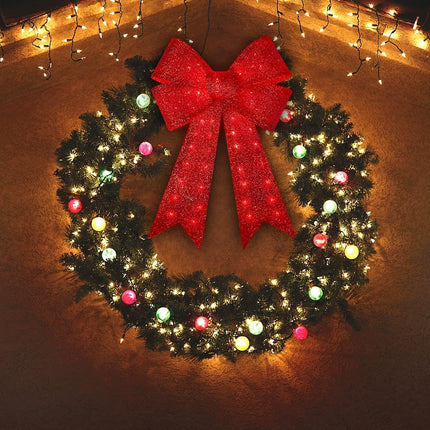 24 Inch Red Christmas Bows with LED Lights,40 Led Christmas Tree Decoration Wreath Bow Light,11 Function Christmas Bow Topper Light for Indoor Outdoor Christmas Decoration