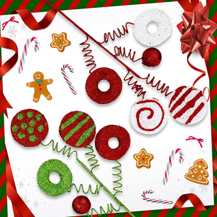 6 Pcs Christmas Tree Picks Candy and Lollipop Pick for Holiday Christmas Tree Decoration Striped Glitter Ornament for Xmas Tree Topper Party Decorations