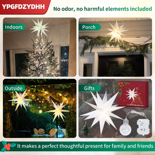 23" 3D Moravian Star Tree Topper - LED 3D Christmas Tree Topper Lamp with Timer Function, Moravian Lighted Star Used to Decorate Christmas Trees, Balconies, Courtyards, Porch(White)