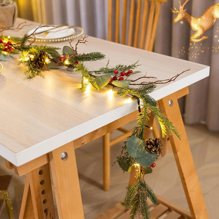 Ethlomoer 6.7FT Prelit Christmas Garland with Lights, Battery Operated Lighted Garland for Mantle Stairs Wall with Timer/Pinecone/Berriy, Indoor&Outdoor Green Pine Garland for Christmas Decorations