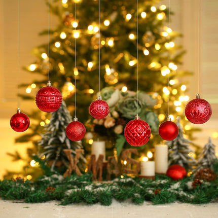 Red Christmas Ball Ornaments Christmas Tree Decorations 36pcs Shatterproof Christmas Ornaments Set with 6 Styles in 3 Sizes(Small Medium Large)