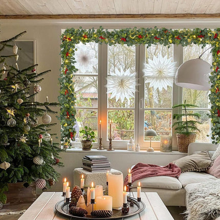 Rocinha 6.3FT Christmas Garland for Decoration, Artificial Pine Eucalyptus Garland, Pre-lit Holiday Greenery Garland, Christmas Garlands for Fireplace Holiday, Indoor & Outdoor Decorations
