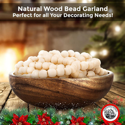 9 Foot Natural Wood Bead Christmas Garland Wooden Christmas Tree Garland Perfect for Rustic Natural Country Farmhouse Trees Garland Christmas Decorations for Indoor Use