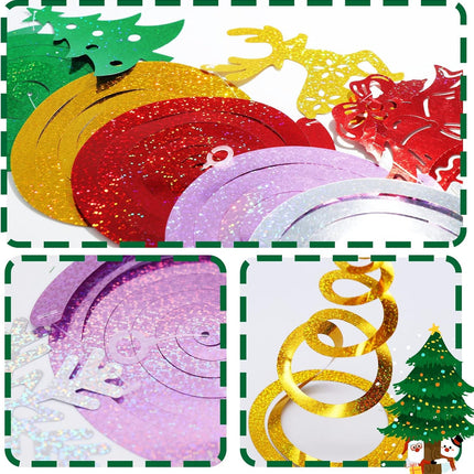 Christmas Decorations Hanging Swirl 30 Packs Xmas Decorations Merry Christmas Elk Sliver Snowflake Green Christmas Tree Golden Jungle Bell Glitter Foil Ceiling Hanging String Garland