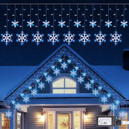 Minetom Christmas Snowflake Lights - 13ft 192LED Snowflake Icicle Lights with 16 Drops, 8 Modes and Timer, IP65 Waterproof Connectable Christmas Lights for House Eave Window Indoor Outdoor Decoration