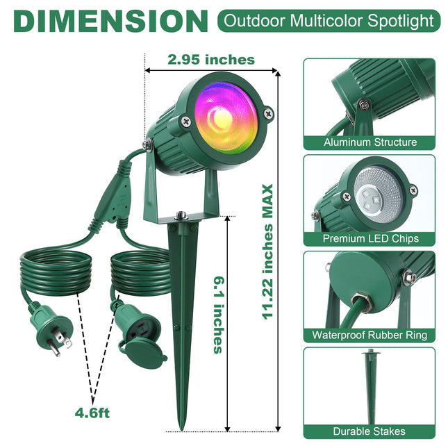Enhon 2 Pack RGB Spotlight Outdoor for Christmas Waterproof LED Landscape Lighting with Timer 10 FT Power Extension Cord, 120V Remote Control Color Changing Spotlights for Yard Garden Lawn