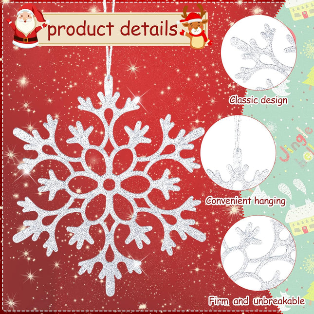 10 Pieces Large Snowflakes Ornaments 12'' Glittered Snowflakes Decorations Christmas Hanging Snowflake Decorations for Winter Christmas Tree Decorations Craft Snowflakes (Blue, Silver, White)
