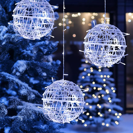 Dazzle Bright Outdoor Balls Lights Hanging Tree Garden Lights, 160 LED Sphere Lights Garden Globe Lights, for Party Wedding Yard Garden Porch Patio Christmas Holiday Decoration, White