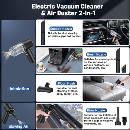 Cordless Vacuum Cleaner, Mini Handheld Vacuum, Small Car Vacuum With Led, Electric Air Duster & Vacuum Cleaner 2 In 1 Rechargeable, Portable Vacuum Cleaner For Home, Office And Car Cleaning