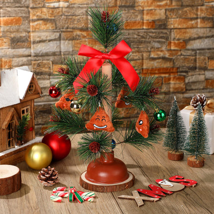 Jenaai 15.7 Inch Christmas Tree Plunger with 4 Pcs Poop Ornaments White Elephant Dirty Santa Humor Christmas Gag s Funny Xmas Prank Holiday Ornament for Exchange