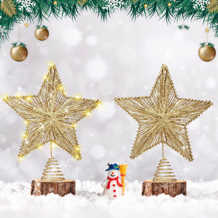 Christmas Tree Topper Star- Glitter Star Tree Topper Lighted with LED Wire Christmas Tree Decorations Christmas Tree Ornament Xmas Party Decoration (12 Inch,Golden)