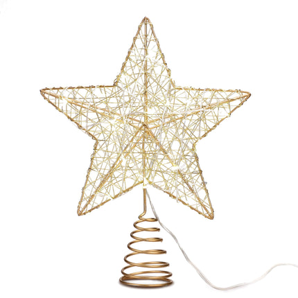 Christmas Tree Toppers, 7“ Star Treetop Warm White 20 Lights, Lighted Tree Topper Battery Powered with Timer, Retro Style Metal Xmas Treetop Star for Xmas Tree Indoor Decor