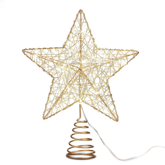 Christmas Tree Toppers, 7“ Star Treetop Warm White 20 Lights, Lighted Tree Topper Battery Powered with Timer, Retro Style Metal Xmas Treetop Star for Xmas Tree Indoor Decor