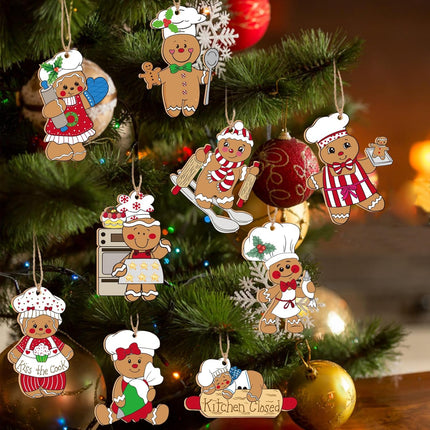 RINOLY 24 Pcs Gingerbread Christmas Decoration for Tree,Cooking Gingerbread Man Ornaments for Christmas Tree,Christmas Wooden Hanging Ornaments Home Kitchen Decor