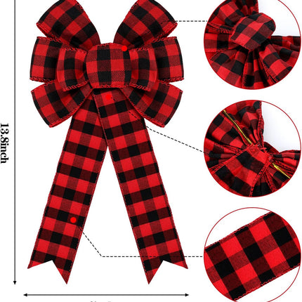 6 Counts Buffalo Plaid Bow Halloween Thanksgiving Christmas Wreath Bow 10 Inch Fall Bow for Christmas Tree Crafts DIY Bow Decoration (Red and Black)