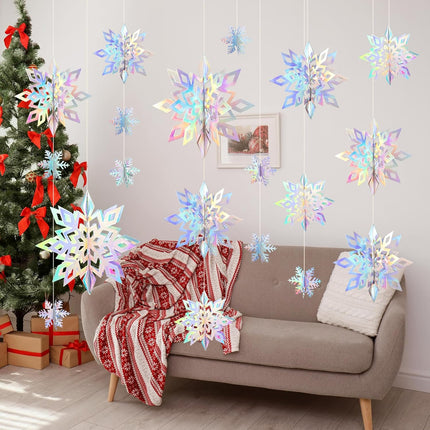 24 Pcs Christmas Hanging Snowflake Decorations, 3D Paper Snowflake Garland Ornaments for Christmas Home Tree Winter Party Decorations