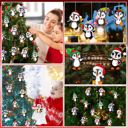 40 Pieces Christmas Penguin Ornaments for Xmas Tree Wood Christmas Ornaments Bulk with Rope Christmas Dancing Penguin Ornaments for Christmas Holiday Party Decorations