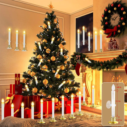 HINZER Christmas Window Candles with Timer Remote 8 Pack Battery Operated Candles LED Candle Lights Christmas Decorations Electric Candles Window Lights Flameless Taper Candles with Suction Cups