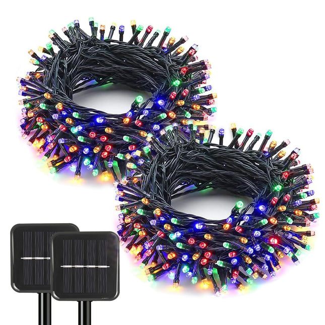 2 Pack Solar String Lights Outdoor, 200 LED Extra-Long 78 FT Solar Christmas Lights Outdoor with 8 Lighting Modes, IP65 Waterproof for Garden, Xmas, Balcony, Wedding, Party (Multicolor)