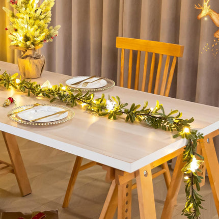 Ethlomoer 6.4FT Prelit Christmas Garland, Olive Garland with Fiber, Battery Operated Lighted Garland with 20 LED Lights&Timer, Green Garland for Mantle Stairs Wall Christmas Decorations Indoor Outdoor