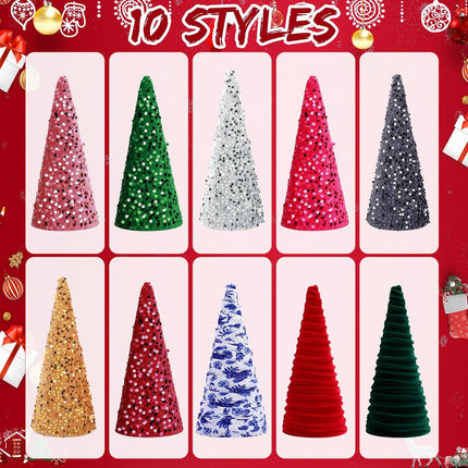 Liliful 8 Pieces Christmas Velvet Trees Set Modern Christmas Decor 4 Sizes Handmade Christmas Tabletop Centerpieces Trees Winter Decoration for Entryway Mantle Farmhouse (White Silver Sequin)