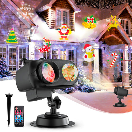 Christmas Projector Lights Outdoor, 2 in 1 HD Effect Holiday Projector, 80 HD Patterns 10 Water Wave Effects, with Remote Control, Timer Memory Function, 10 Slides for Various Festive