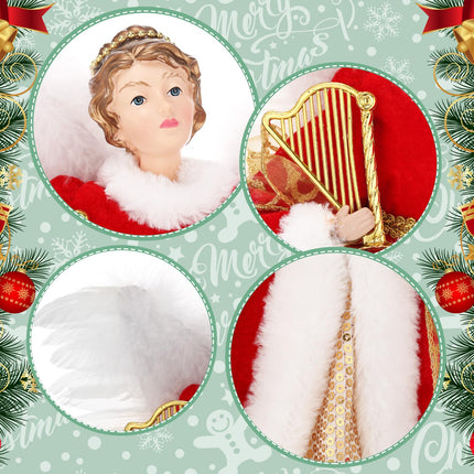 Liliful Christmas Tree Topper Angel Treetop 18 Inch Standing Red Angel Xmas Trees Wings Topper Figurine for Home Holiday Decorations Winter Ornament