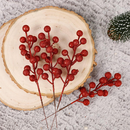 winemana 24 Pack 8 Inch Christmas Glitter Faux Winter Berry Sprigs, Artificial Sparking Red Berries Ornaments for Christmas Tree DIY Crafts Wreath Garland Decor (Red)