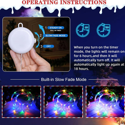 LOLStar Christmas Decorations 3 Pack Wreath, Box, Santa Claus Christmas Window Lights with Suction Cups, Battery Operated Christmas Lights, Slow Fade Mode and Timer Function